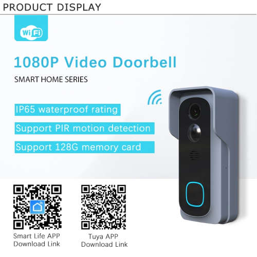 1080p WiFi Wireless Controlled Video Doorbell Supports PIR Motion Detection 2 x 18650 Batteries