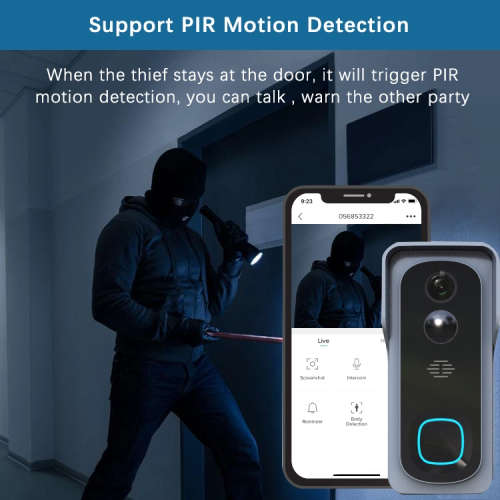 1080p WiFi Wireless Controlled Video Doorbell Supports PIR Motion Detection 2 x 18650 Batteries