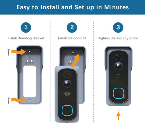 1080p WiFi Wireless Controlled Video Doorbell Supports PIR Motion Detection 2 x 18650 Batteries