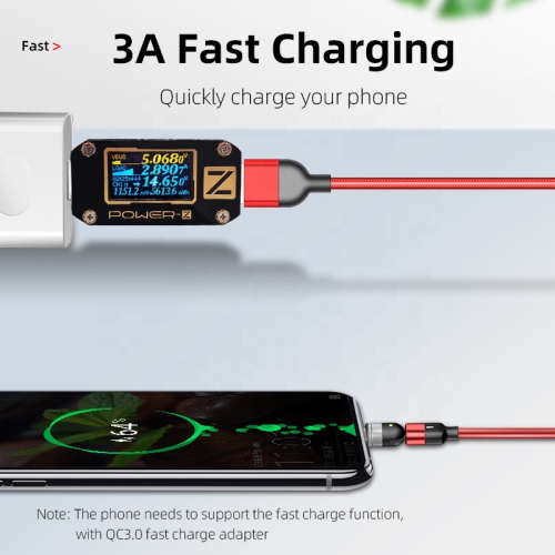 3 in 1 Magnetic Cable 3A Data Fast Charging 540 Rotatable 2m Micro, USB C, IOS Nylon Braided