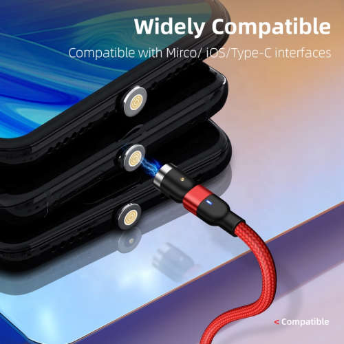 3 in 1 Magnetic Cable 3A Data Fast Charging 540 Rotatable 2m Micro, USB C, IOS Nylon Braided
