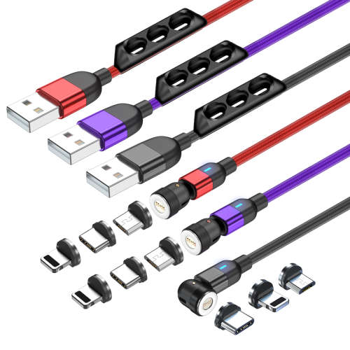 3 in 1 Magnetic Cable 3A Data Fast Charging 540 Rotatable 2m Micro, USB C, IOS Nylon Braided (Black)