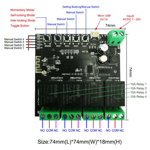 WIFI Control Smart Life Tuya 4CH Door Opener Relay Module