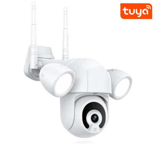 WIFI Control Smart Life Tuya Waterproof Outdoor 5MP HD PTZ Floodlight CCTV Camera