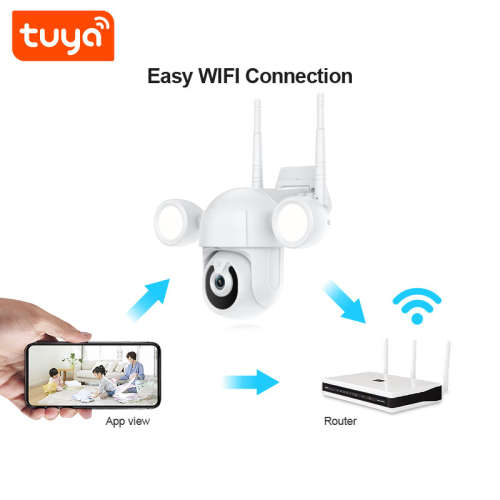 WIFI Control Smart Life Tuya Waterproof Outdoor 5MP HD PTZ Floodlight CCTV Camera