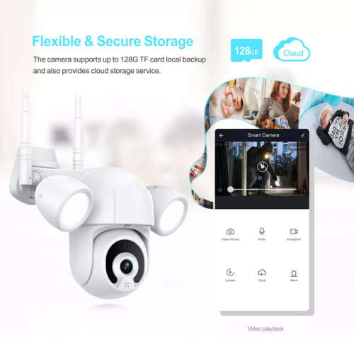 WIFI Control Smart Life Tuya Waterproof Outdoor 5MP HD PTZ Floodlight CCTV Camera