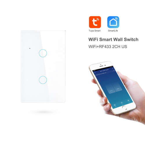 WIFI Control Smart Life Tuya 2CH US LED Neutral or No Neutral Smart Switch with RF433Mhz (White)