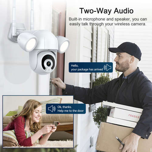 WIFI Control Smart Life Tuya Waterproof Outdoor 5MP HD PTZ Floodlight CCTV Camera