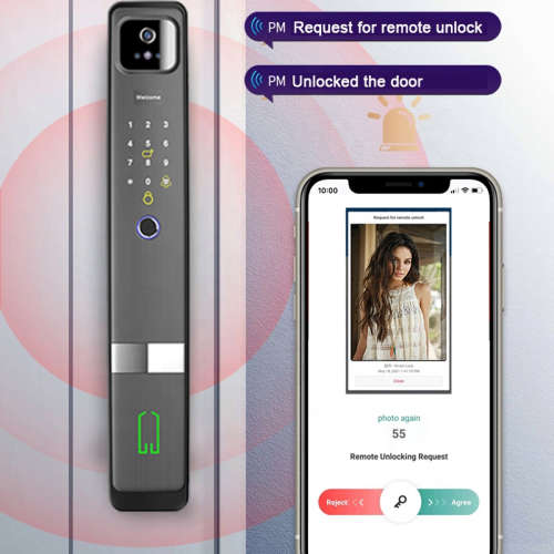 WIFI Control Smart Life Tuya Digital 3D Face Recognition Access Door Lock with Cats Eye Camera