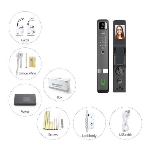 WIFI Control Smart Life Tuya Digital 3D Face Recognition Access Door Lock with Cats Eye Camera