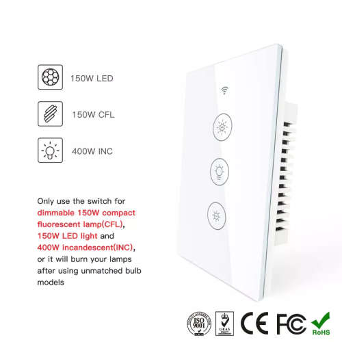 WIFI Control Smart Life Tuya US LED Dimmer Smart Switch with RF433Mhz (White)