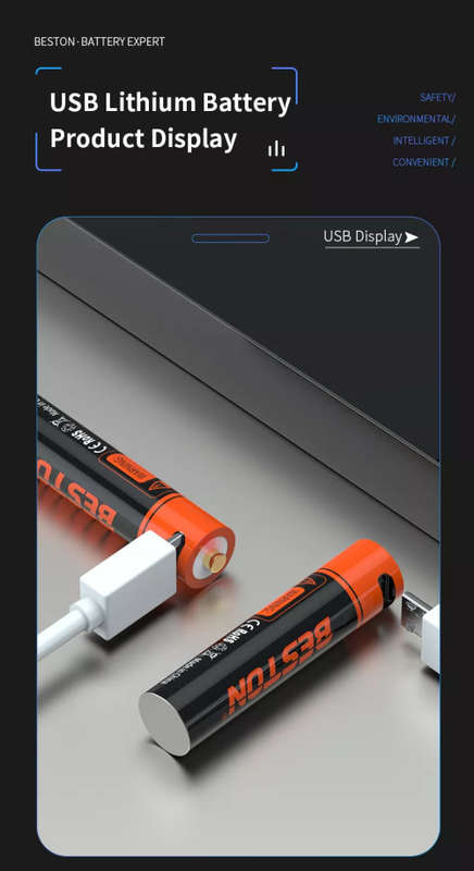 BESTON AAA Micro USB Rechargeable Lithium Battery | 10380 | 1.5V | 690mAh | 2 Pack
