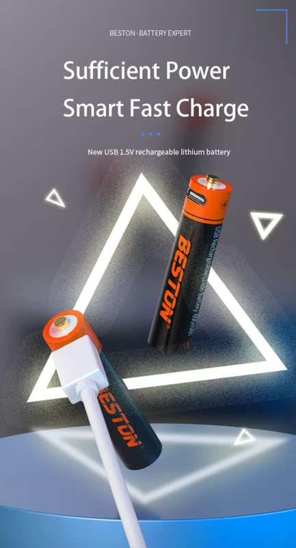 BESTON AAA Micro USB Rechargeable Lithium Battery | 10380 | 1.5V | 690mAh | 2 Pack