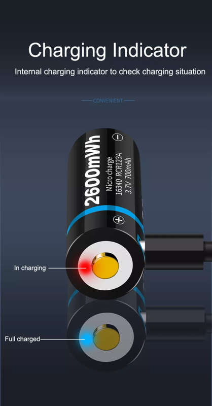 BESTON CR123A Micro USB Rechargeable Lithium Battery | 16340 | 3.7V | 700mAh | 2 Pack