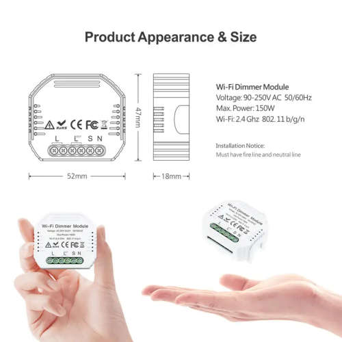 WIFI Control Smart Life Tuya 1CH LED Dimmer Smart Switch (White)
