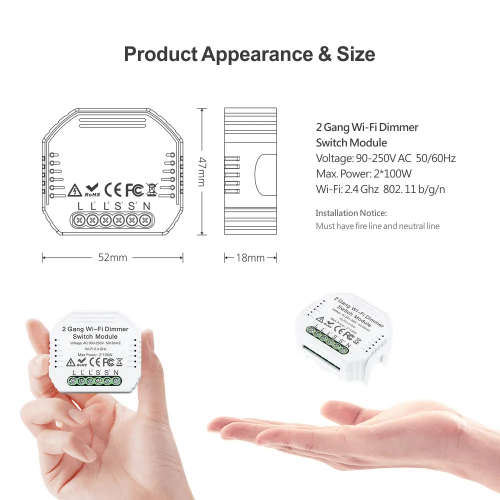 WIFI Control Smart Life Tuya 2CH LED Dimmer Smart Switch (White)
