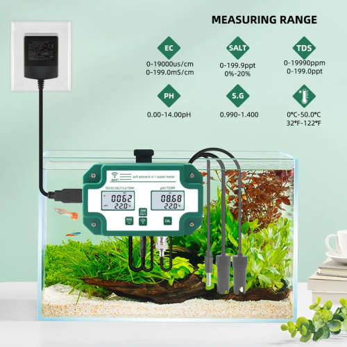 WIFI Control Smart Life Tuya Water Quality Detector 6 IN 1 TDS/EC/PH/Salinity/G.S/Temperature Tester