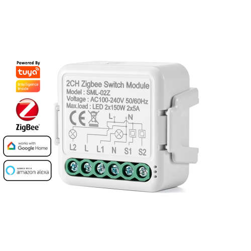 Smart Life Tuya Zigbee 2CH 150W LED Light / 5A 1000W Appliance Neutral Mini Switch Circuit Breaker