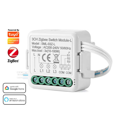 Smart Life Tuya Zigbee 3CH 10-100W LED Light No Neutral Mini Switch Circuit Breaker