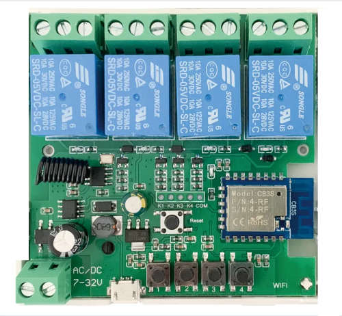 Smart Life Tuya WIFI 4CH 5V or 7-32V Door Gate Garage Opener Inching Relay Module with RF433Mhz