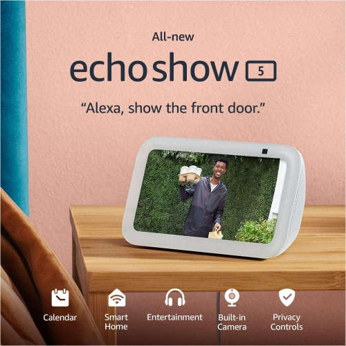 Echo Show 5 (3rd Gen, 2023 release) Smart display with deeper bass and clearer sound | Glacier White