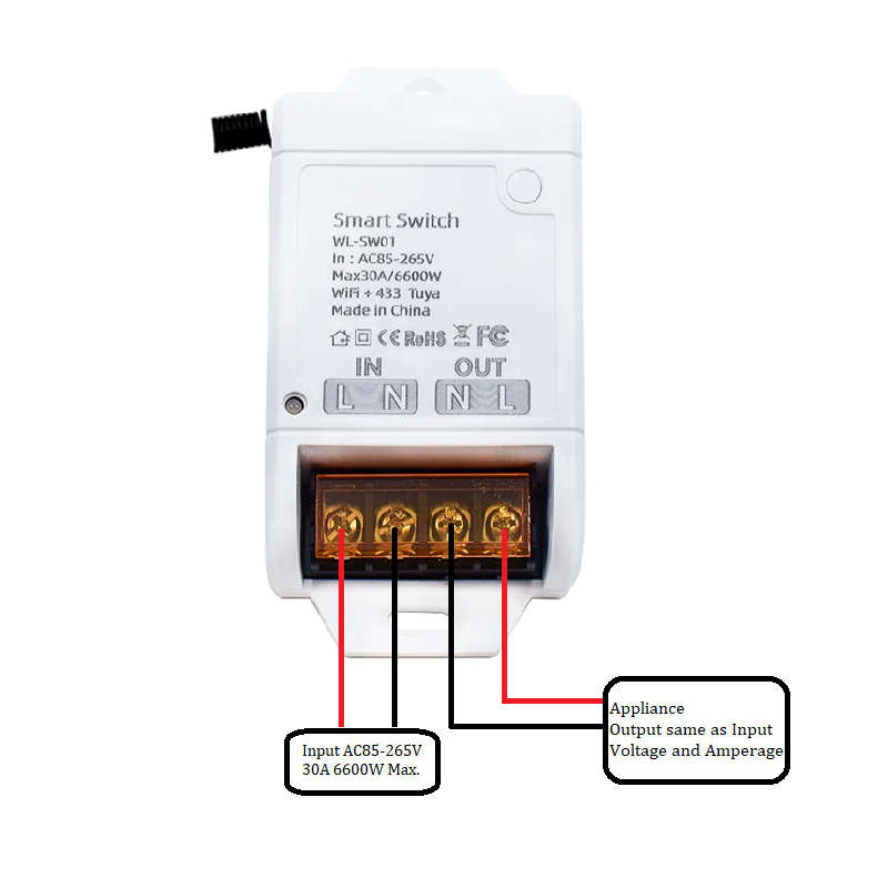 Smart Life Tuya WIFI 1CH 30A 6600W 6.6KW Switch Circuit Breaker Relay with RF433Mhz