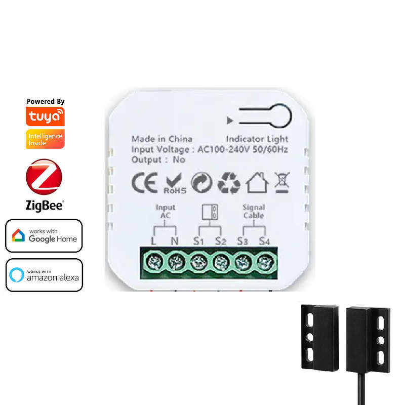 Smart Life Tuya Zigbee Gate Garage Door Opener Mini Switch Inching Relay with Contact Sensor 240V