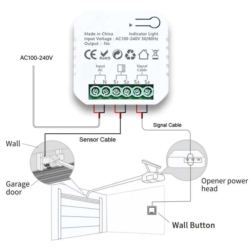 Smart Life Tuya Zigbee Gate Garage Door Opener Mini Switch Inching Relay with Contact Sensor 240V