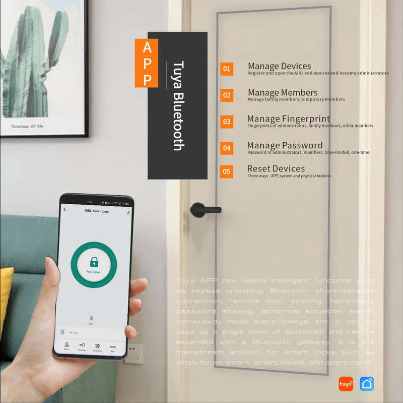 Smart Life Tuya Bluetooth BLE Access Control Fingerprint Keypad Smart Door Handle Lock (Black)