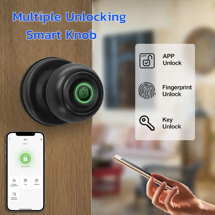 Smart Life Tuya Bluetooth Access Control Fingerprint Knob Door Handle Lock (Sliver)
