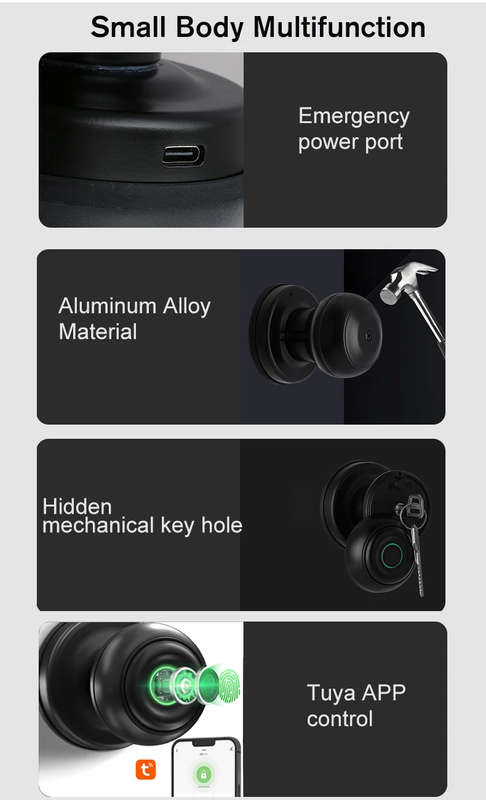 Smart Life Tuya Bluetooth Access Control Fingerprint Knob Door Handle Lock (Sliver)