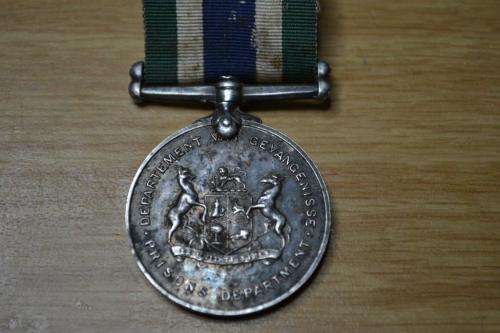 Full Size SA Prisons Department Faithful service medal to N/907 A. Ntombela.