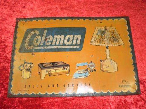 Advertising tin sign for Coleman Sales and Services