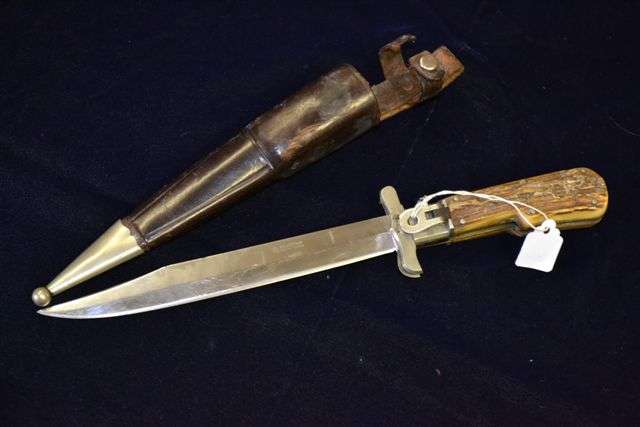 Wustman folding Bowie Knife in scabard.