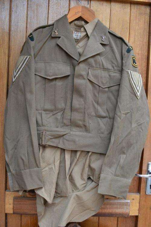 3 SAI Bunny jacket, shirt and trousers. Moth holes.