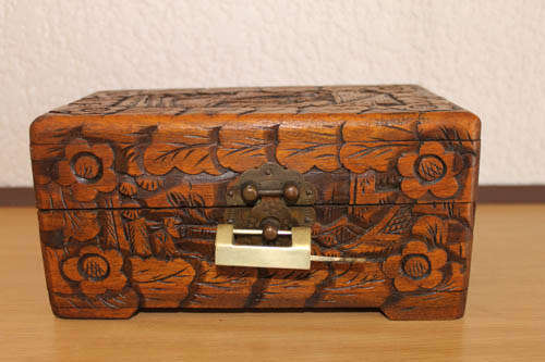 Antique carved wood jewelry box
