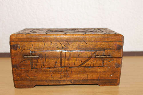 Antique carved wood jewelry box