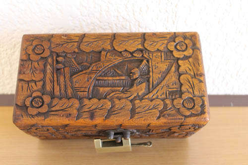Antique carved wood jewelry box