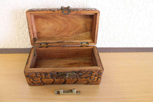 Antique carved wood jewelry box