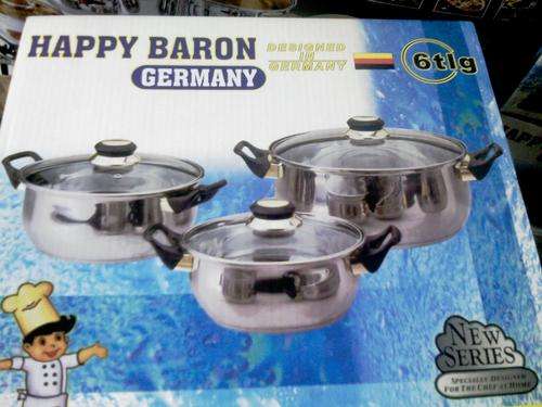 - 3 pcs POT SET WITH GLASS LID-  STAINLESS STEEL-  NEW SERIES -CRAZY R1 AUCTION