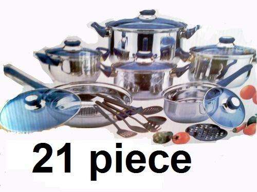 21 PIECE HIGH QUALITY HEAVY STAINLESS STEEL ELEGANT COOKWARE SET  "CRAZY  AUCTION"