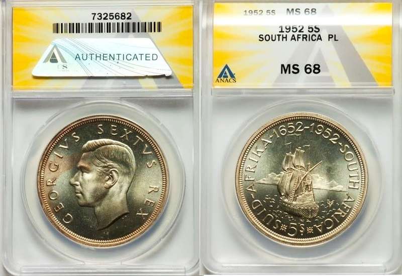 # Finest Known # 1952 PL68 5 SHILLINGS Anacs `TOP POP Flawless Gem`-grab n` bargain