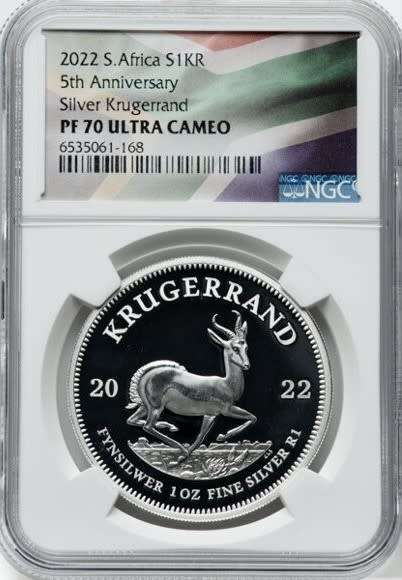 2022 PF 70 ULTRA CAM `5th ANNIVERSARY`in SA COLORS LABEL- NGC 1 OZ KR -grab a bargain!!!!!!!!!