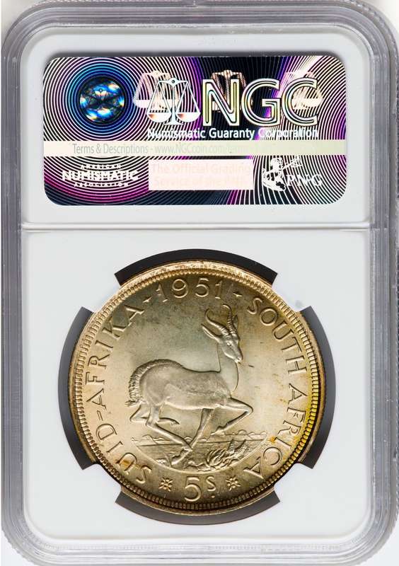 1951 PL66 5 Shillings KG6 SA Union Crown-NGC 'Top Mintstate PL Rainbow Gem'-Crown Collectors Choice