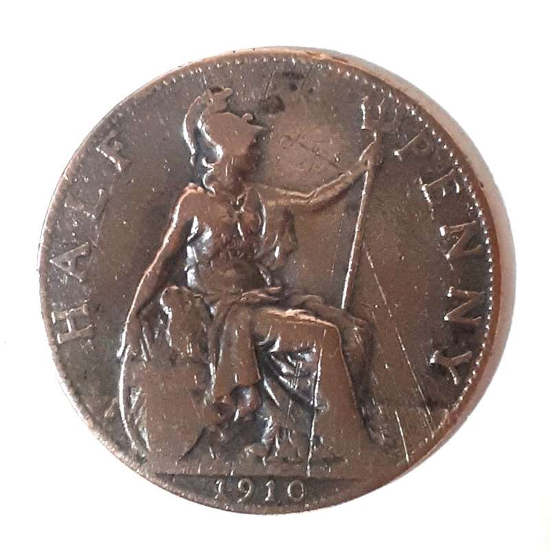 1910 British Half Penny coin Edward
