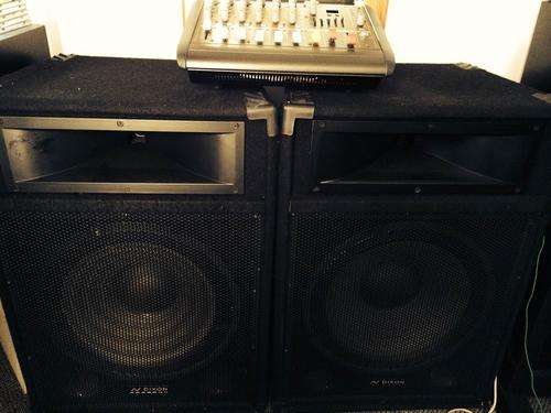 2 x Dixon speakers and Jebson powered mixer