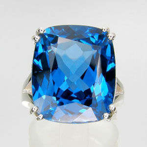 52.20 ct London Blue TOPAZ ring, Cushion cut, size 7