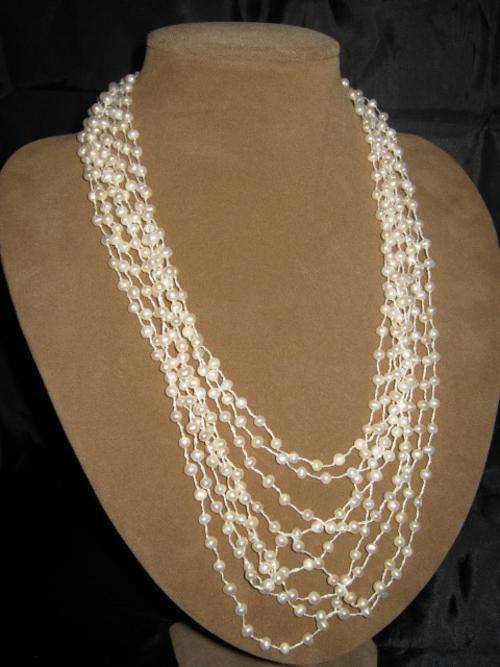 Multi-strand white freshwater pearl necklace - 58 cm