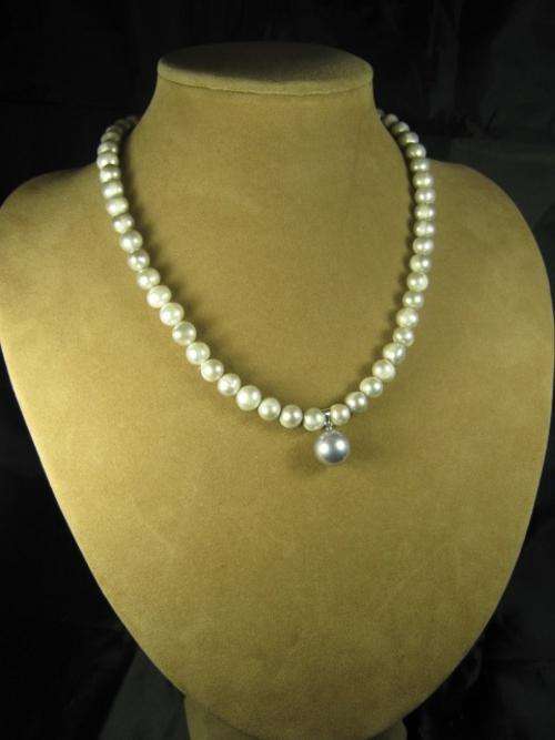 9mm silver freshwater pearl necklace with sea shell pearl pendant