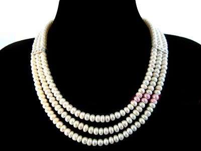 Triple strand White REAL freshwater pearl necklace